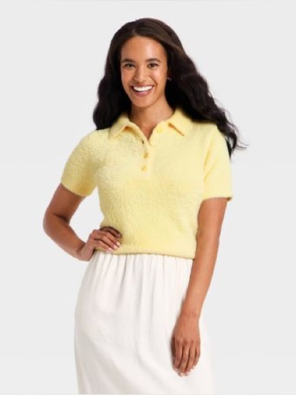 A new day- short sleeve collar fuzzy polo